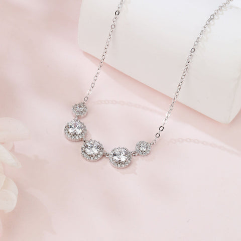 925 Sterling Silver Elegant Zircon Halo Necklace: Timeless Elegance With Five Radiant Stones