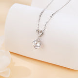 925 Sterling Silver Elegant Heart-shaped Moissanite Pendant Necklace With Chain Link Design