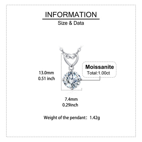 925 Sterling Silver Elegant Heart-shaped Moissanite Pendant Necklace With Chain Link Design