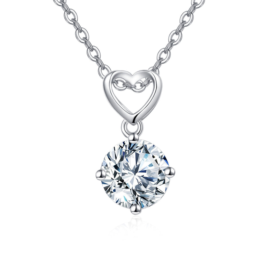 925 Sterling Silver Elegant Heart-shaped Moissanite Pendant Necklace With Chain Link Design