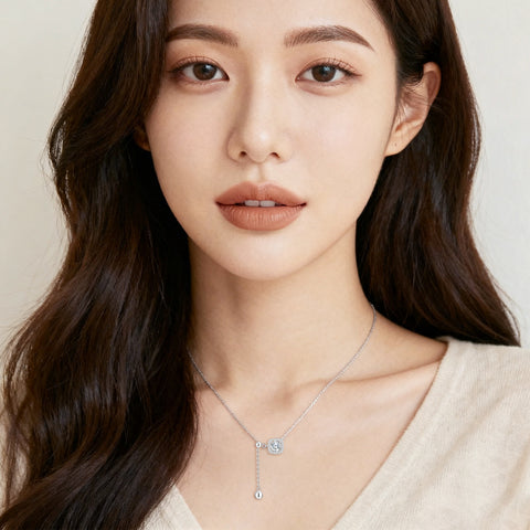 925 Sterling Silver Elegant Square Moissanite Pendant Necklace With Adjustable Chain