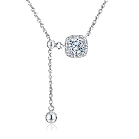 925 Sterling Silver Elegant Square Moissanite Pendant Necklace With Adjustable Chain