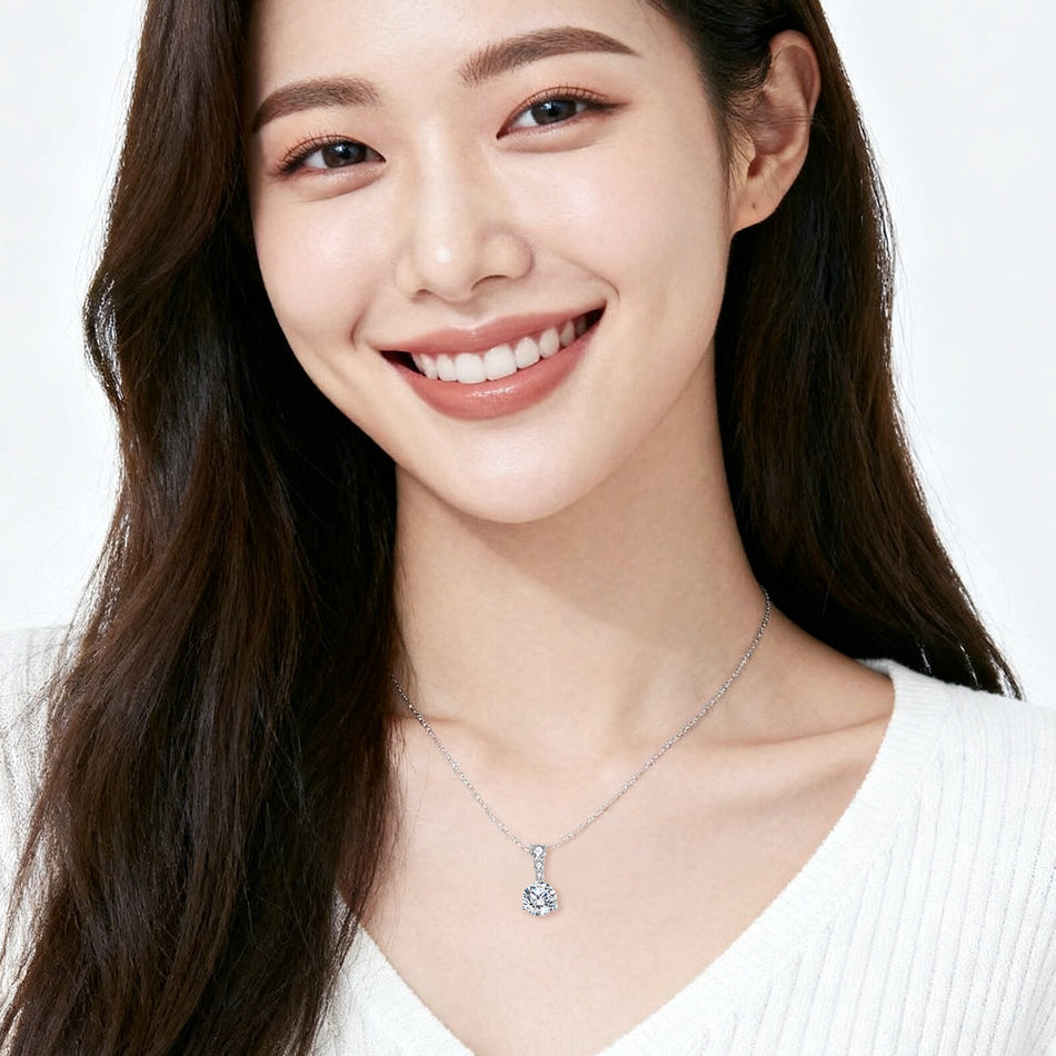 925 Sterling Silver Elegant Triple Moissanite Solitaire Necklace With Graduated Stones