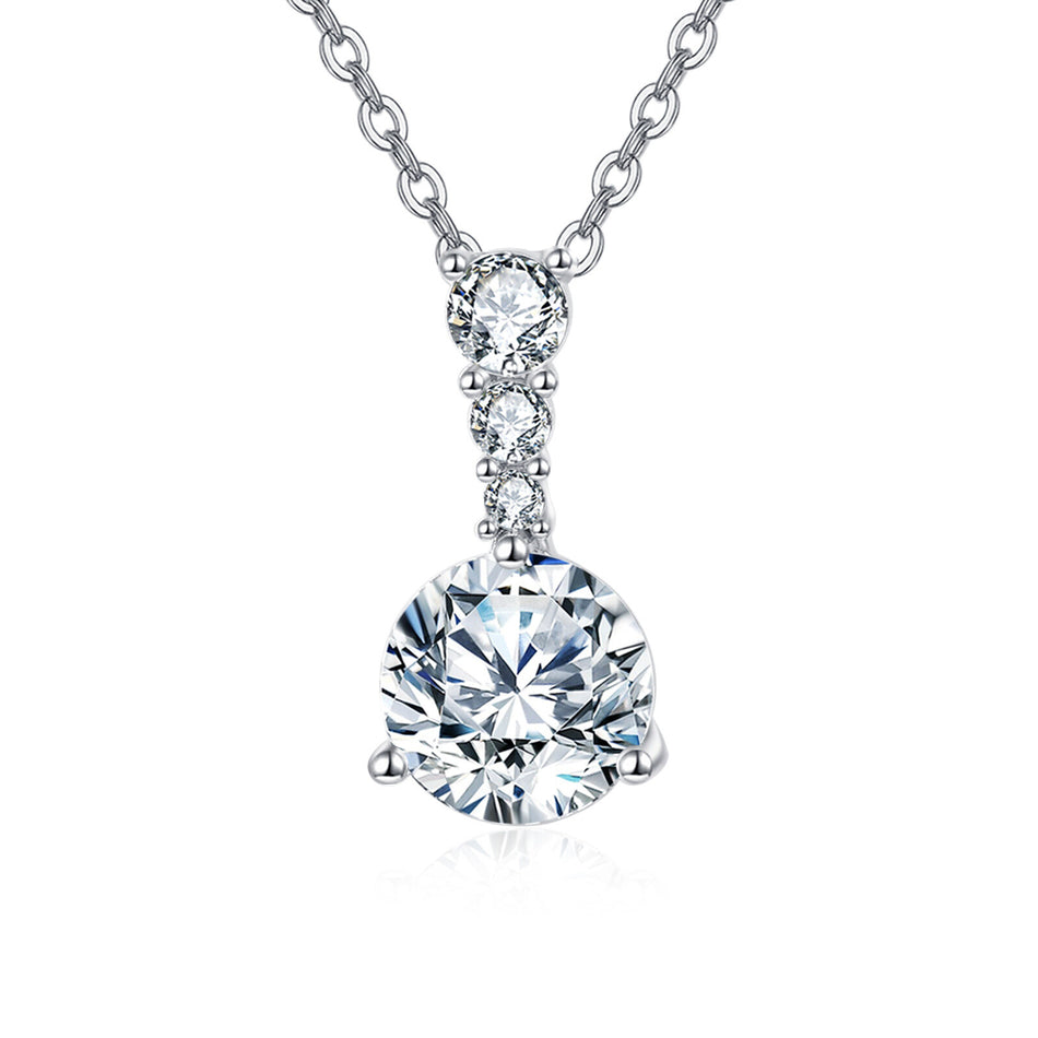 925 Sterling Silver Elegant Triple Moissanite Solitaire Necklace With Graduated Stones