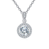 925 Sterling Silver Elegant Moissanite Pendant Necklace With Silver Chain And Classic Halo Design