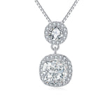 925 Sterling Silver Elegant Moissanite Pendant Necklace With Double Halo Design In Silver Chain