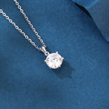 925 Sterling Silver Elegant Solitaire Moissanite Pendant Necklace In Platinum-plated Sterling Silver