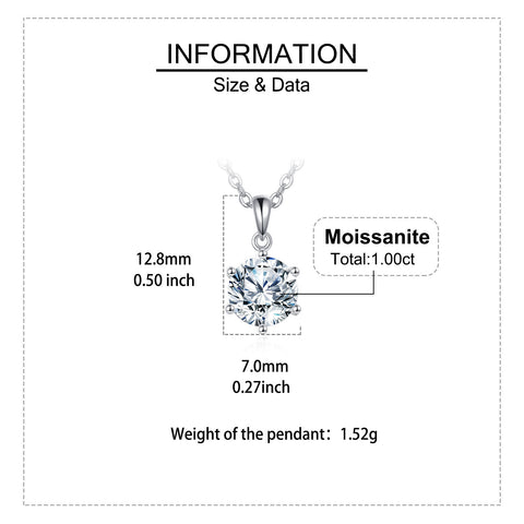 925 Sterling Silver Elegant Solitaire Moissanite Pendant Necklace In Platinum-plated Sterling Silver