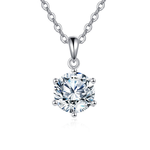 925 Sterling Silver Elegant Solitaire Moissanite Pendant Necklace In Platinum-plated Sterling Silver
