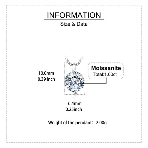 925 Sterling Silver Elegant Solitaire Moissanite Pendant Necklace In Sterling Silver