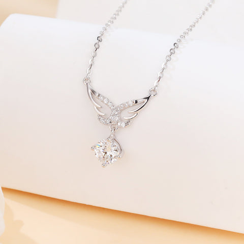 925 Sterling Silver Eternal Wings Moissanite Necklace