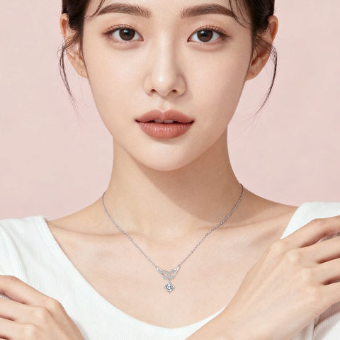 925 Sterling Silver Eternal Wings Moissanite Necklace