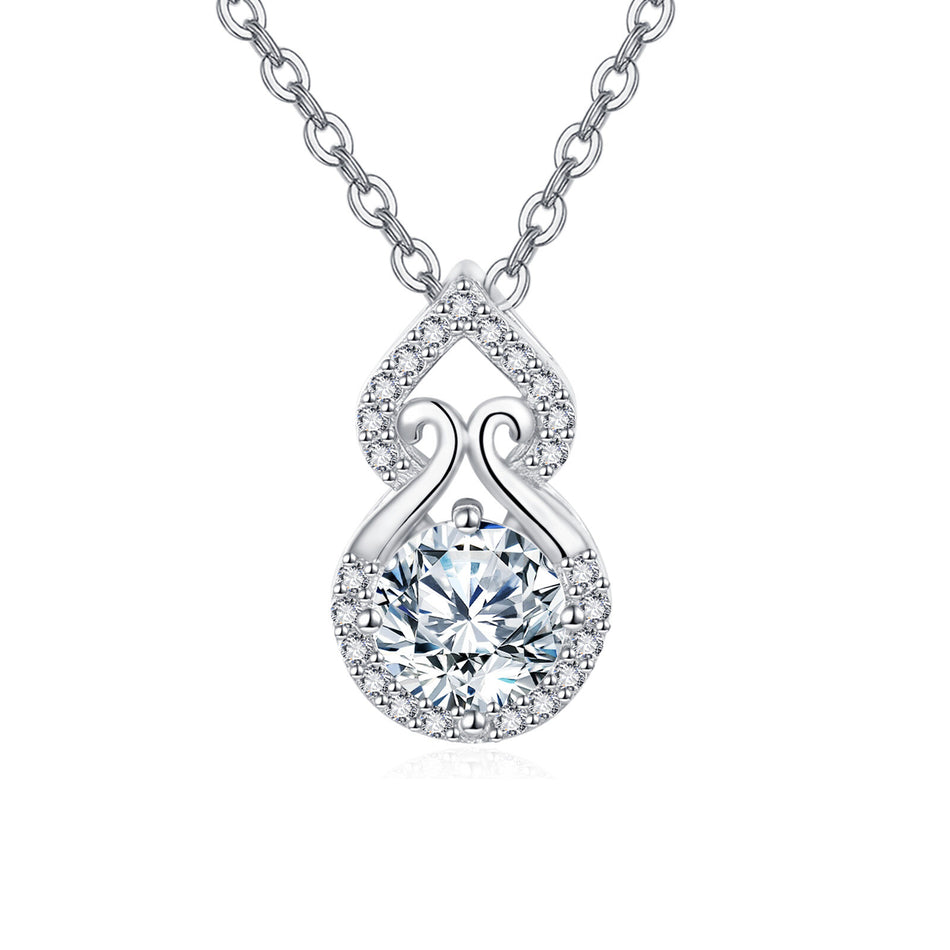 925 Sterling Silver Elegant Moissanite Pendant Necklace With Sparkling Accents