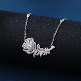 925 Sterling Silver Zircon-encrusted Feather Pendant Necklace