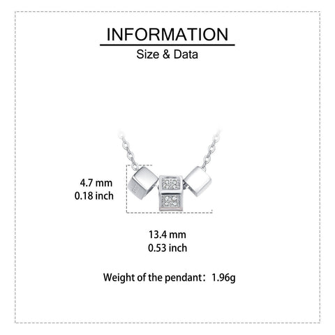 925 Sterling Silver Elegant Zircon Cube Necklace With Silver Chain And Modern Design