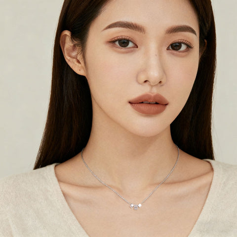 925 Sterling Silver Elegant Zircon Cube Necklace With Silver Chain And Modern Design