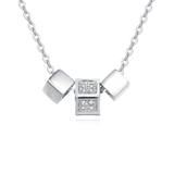 925 Sterling Silver Elegant Zircon Cube Necklace With Silver Chain And Modern Design
