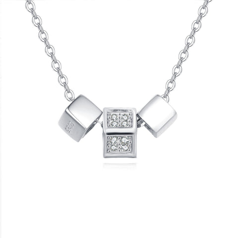 925 Sterling Silver Elegant Zircon Cube Necklace With Silver Chain And Modern Design