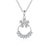 925 Sterling Silver Elegant Zircon Flower Pendant Necklace With Silver Chain