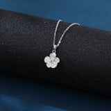 925 Sterling Silver Elegant Silver Zircon Four-leaf Clover Pendant Necklace