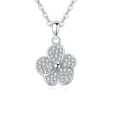 925 Sterling Silver Elegant Silver Zircon Four-leaf Clover Pendant Necklace