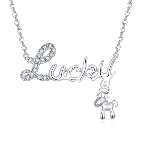 925 Sterling Silver Elegant Lucky Charm Necklace With Zircon-accented Horse Pendant