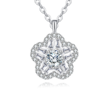 925 Sterling Silver Elegant Floral Zircon Pendant Necklace With Round Center Stone And Baguette Accents