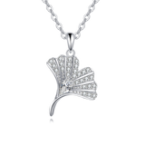 925 Sterling Silver Elegant Heart-shaped Zircon Pendant Necklace With Delicate Silver Chain And Fan-design Accents