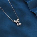 925 Sterling Silver **title:** Elegant Silver Butterfly Zircon Pendant Necklace With Charm Bells