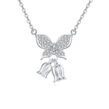 925 Sterling Silver **title:** Elegant Silver Butterfly Zircon Pendant Necklace With Charm Bells
