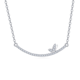 925 Sterling Silver Delicate Zircon Butterfly Pendant Necklace: Elegant Smiling Curve Design