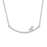 925 Sterling Silver Delicate Zircon Butterfly Pendant Necklace: Elegant Smiling Curve Design