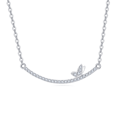 925 Sterling Silver Delicate Zircon Butterfly Pendant Necklace: Elegant Smiling Curve Design