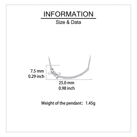925 Sterling Silver Elegant Silver Zircon Bow Necklace With Curved Bar Pendant