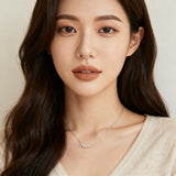 925 Sterling Silver Elegant Silver Zircon Bow Necklace With Curved Bar Pendant