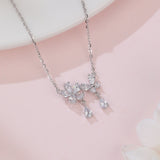 925 Sterling Silver Elegant Zircon Floral Necklace With Teardrop Charm Pendant