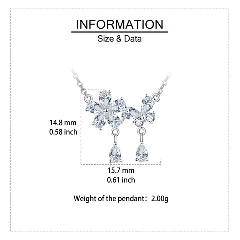 925 Sterling Silver Elegant Zircon Floral Necklace With Teardrop Charm Pendant