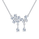 925 Sterling Silver Elegant Zircon Floral Necklace With Teardrop Charm Pendant