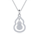 925 Sterling Silver Elegant Zircon-encrusted Gourd Pendant Necklace With Delicate Chain