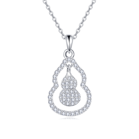 925 Sterling Silver Elegant Zircon-encrusted Gourd Pendant Necklace With Delicate Chain