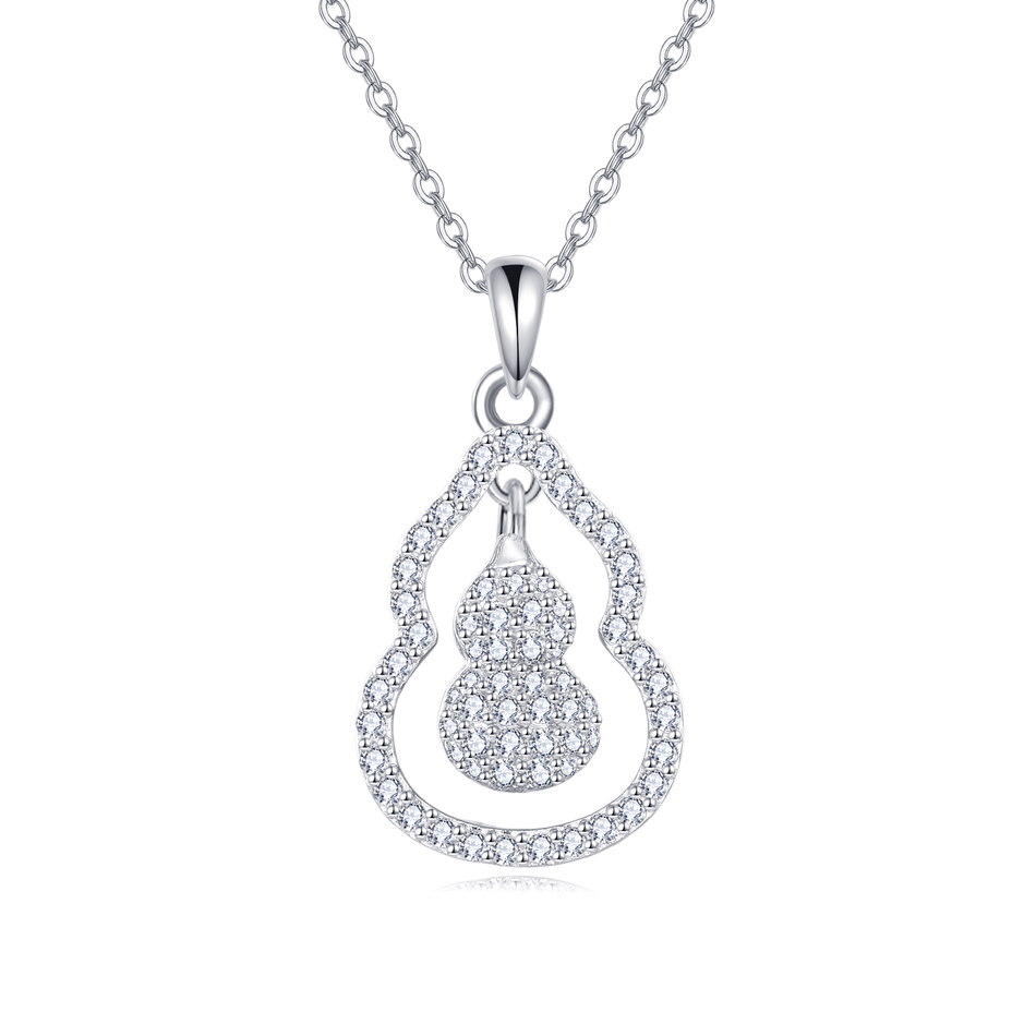 925 Sterling Silver Elegant Zircon-encrusted Gourd Pendant Necklace With Delicate Chain