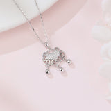 925 Sterling Silver Elegant Silver Heart Pendant Necklace With Intricate Filigree Design And Dangling Beads