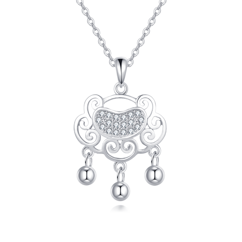 925 Sterling Silver Elegant Silver Heart Pendant Necklace With Intricate Filigree Design And Dangling Beads
