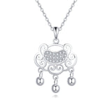925 Sterling Silver Elegant Silver Heart Pendant Necklace With Intricate Filigree Design And Dangling Beads