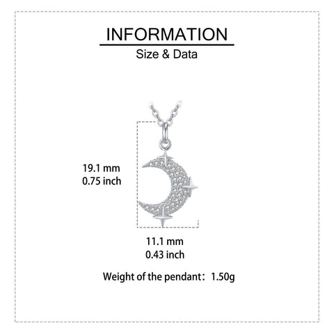 925 Sterling Silver Silver Crescent Moon And Star Zircon Pendant Necklace