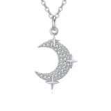925 Sterling Silver Silver Crescent Moon And Star Zircon Pendant Necklace