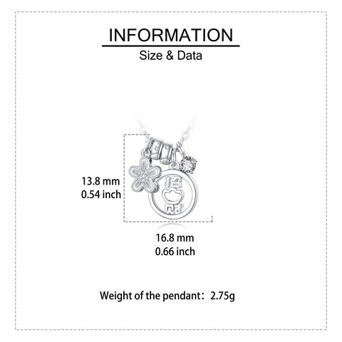 925 Sterling Silver **title:** Elegant Silver Necklace With Zircon Accents, Four-leaf Clover Charm, And Prosperity Symbol Pendant