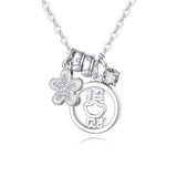 925 Sterling Silver **title:** Elegant Silver Necklace With Zircon Accents, Four-leaf Clover Charm, And Prosperity Symbol Pendant