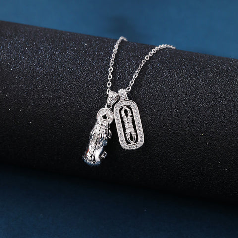 925 Sterling Silver **title:** Elegant Scarab & Oval Zircon Pendant Necklace