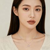 925 Sterling Silver Elegant Rectangular Zircon Encrusted Pendant Necklace With Silver Chain